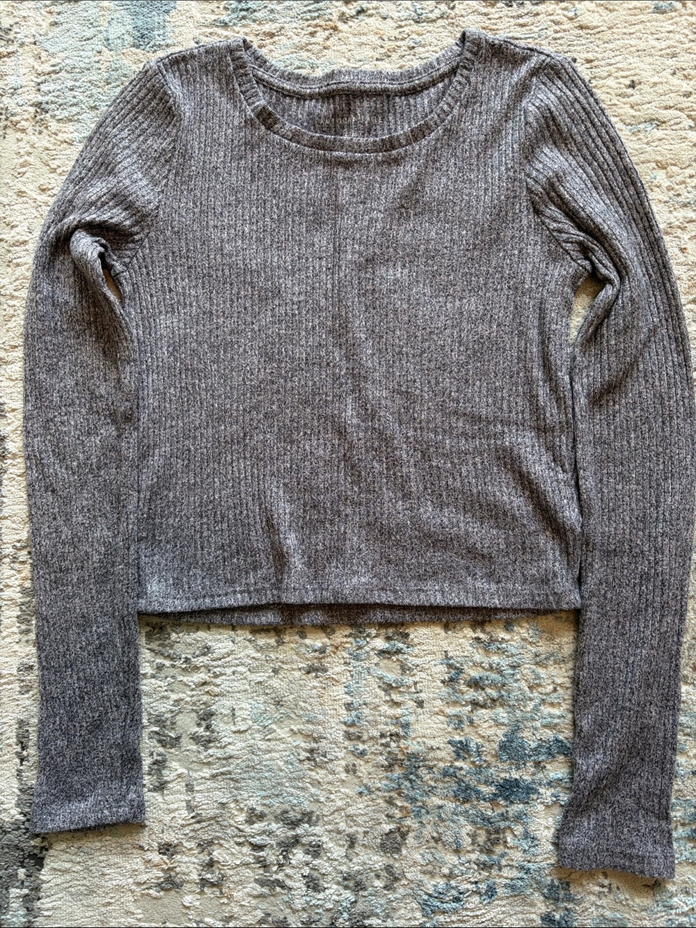 AE Cozy Ribbed Long Sleeve Crop Top - Heather Gray